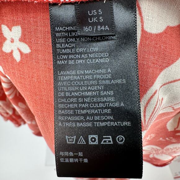 Urban Outfitters Floral Wrap Dress Hi-Low WMNS S Red Midi V-neck Short Sleeve - Picture 10 of 11